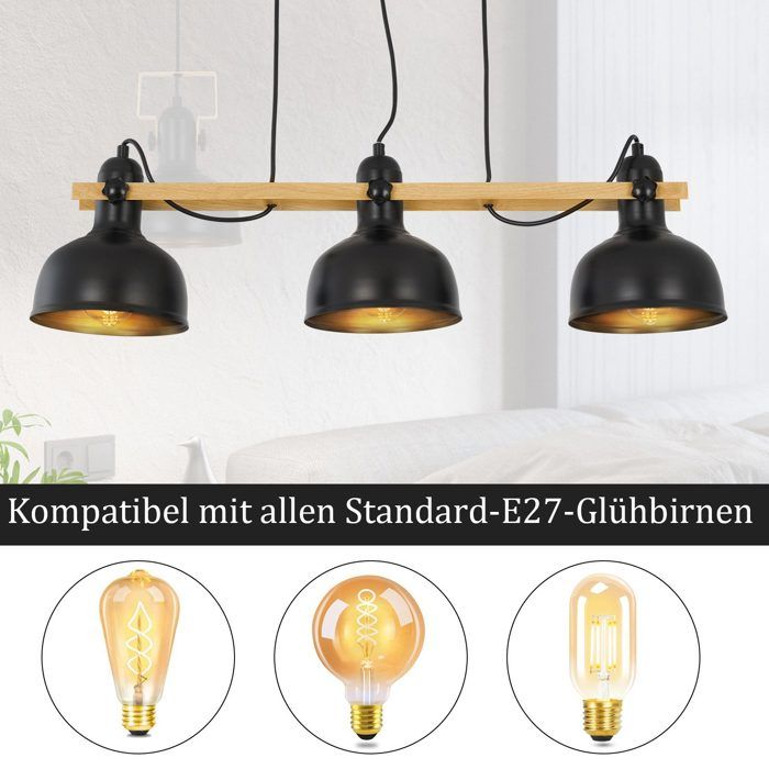Lampe suspendue - NETTLIFE - Suspension 3 ampoules - Noir - Métal - Culot E27