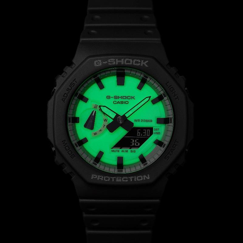 Casio Мужские часы G-SHOCK на смоляном ремешке, водостойкость 200 м, аналогово-цифровые, ударопрочные, кварцевые, GA-2100HD-8A