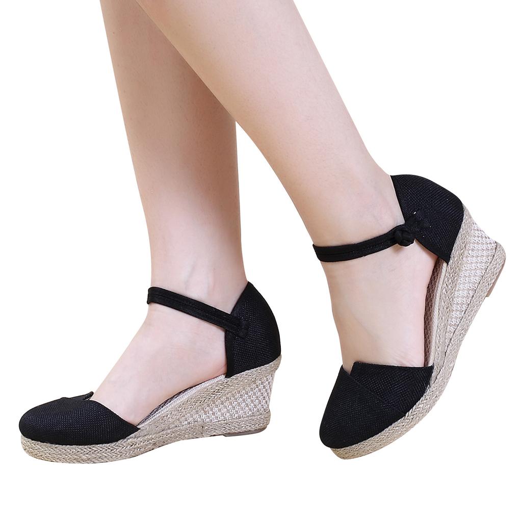 Womens Sandalias Wedges Comfortable Pointed Hemp Rope Weaving Casual Shoes