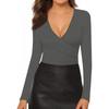 Женская и зимняя мода Тонкий V-образный вырез однотонный длинный рукав нижняя часть вниз рубашка свитшот топ