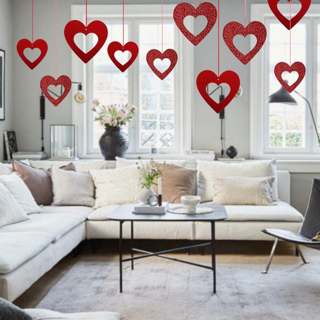 Set Of 40 Cutout Heart Shaped Charm Colorful Hanging Pendant for Christmas and Valentines Day Wedding Party Decoration