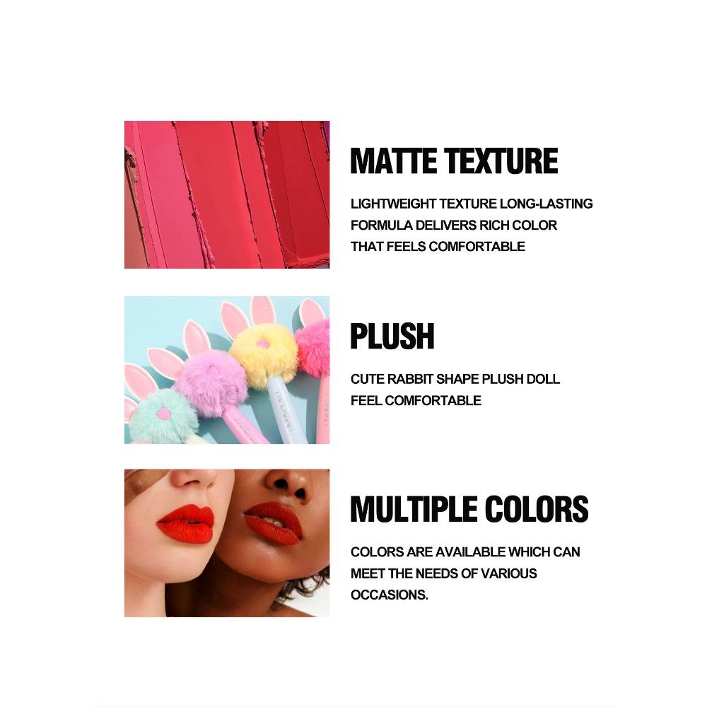 Handaiyan 5 Color Mini Rabbit Plush Dumplings, Dill Matte Lipstick Red