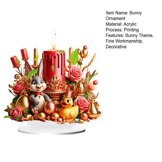 Easter Candle Bunny Table Sign 2D Flat Acrylic Egg Flower Rabbit Decoration Home Living