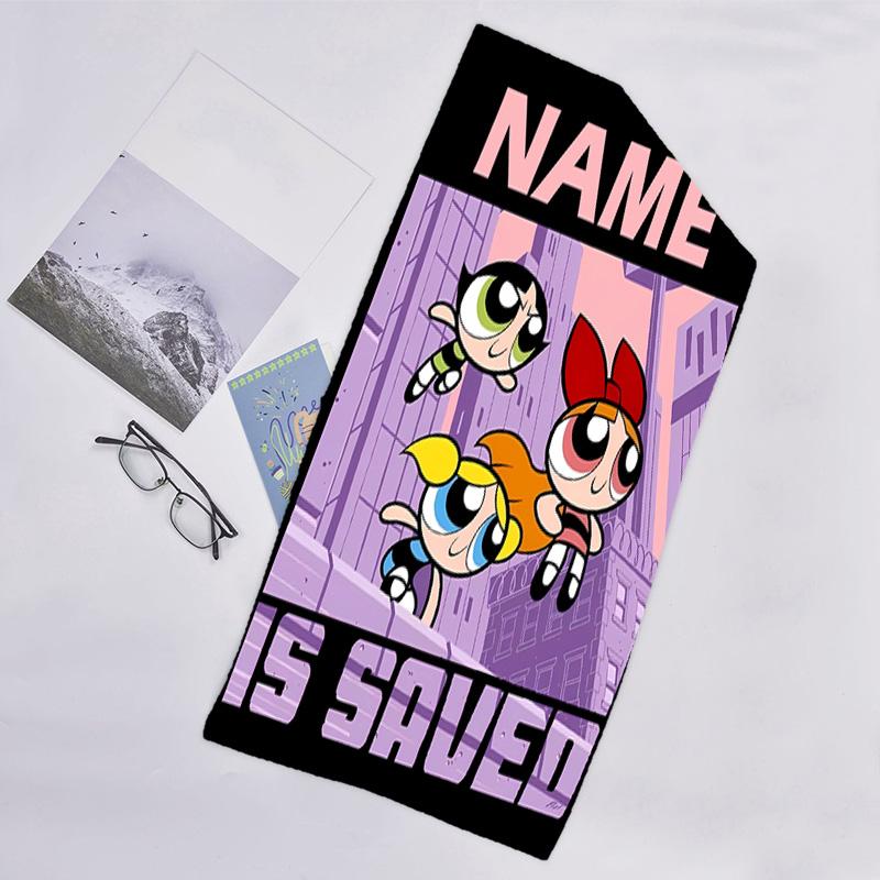 1pc The Powerpuff Girls8 Beach Towel with Custom Name, Beach/Swimming/Bath/Picnic/Camping Towel, Suitable for Seaside Beaches