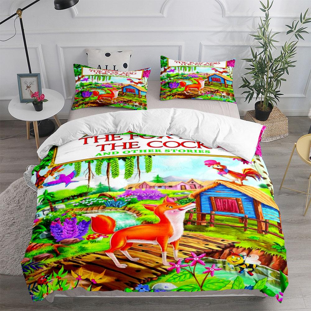 The Cock and The Fox Fairy Duvet Cover Set King Queen Double Twin Single Bed Linen Set
