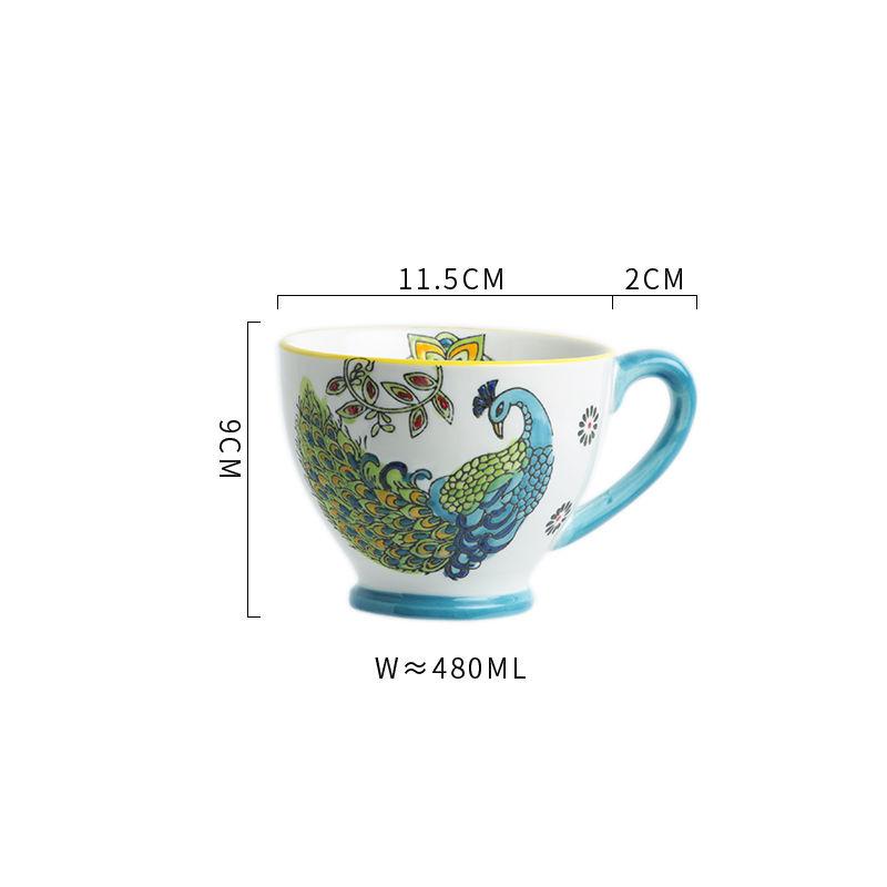 Nordic Hand-painted Ceramic Breakfast Mug Creative Personality Trend Large Capacity Coffee Oatmeal Mug Milk Cup