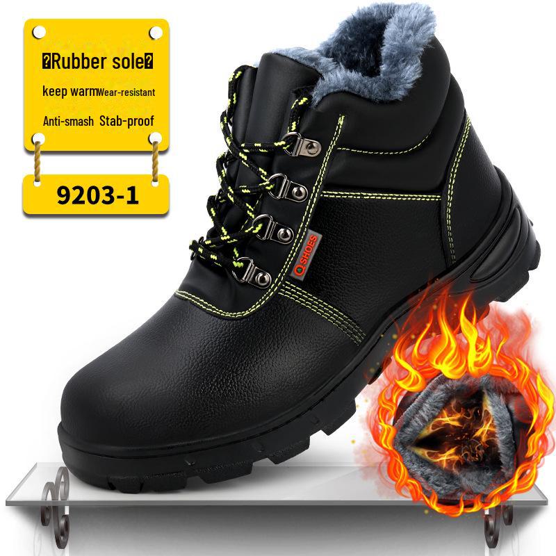 Men's High-Top Waterproof Winter Safety Shoes - Anti-Smash, Anti-Puncture, Velvet & Cotton Lined