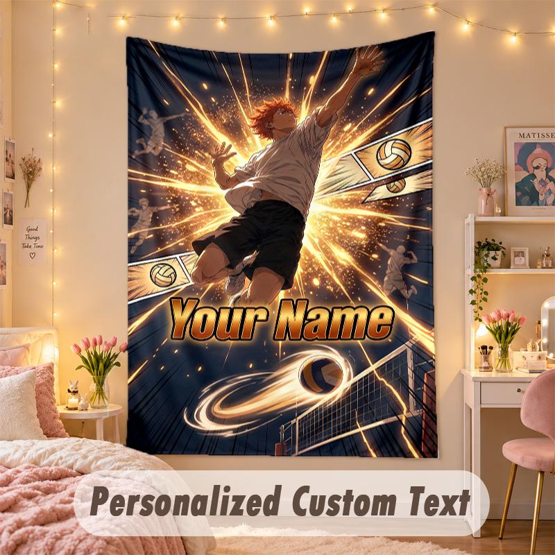 Custom Personalized Tapestry,Haikyuu Print Custom Name Text Wall Art Hanging for Bedroom