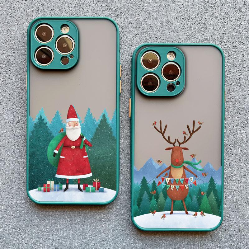 Роскошные мультяшные рождественские чехлы для телефона для IPhone 11 12 13 Mini Pro Max 14 15 16 Pro Max Plus XS XR X Простой ударопрочный чехол Санта