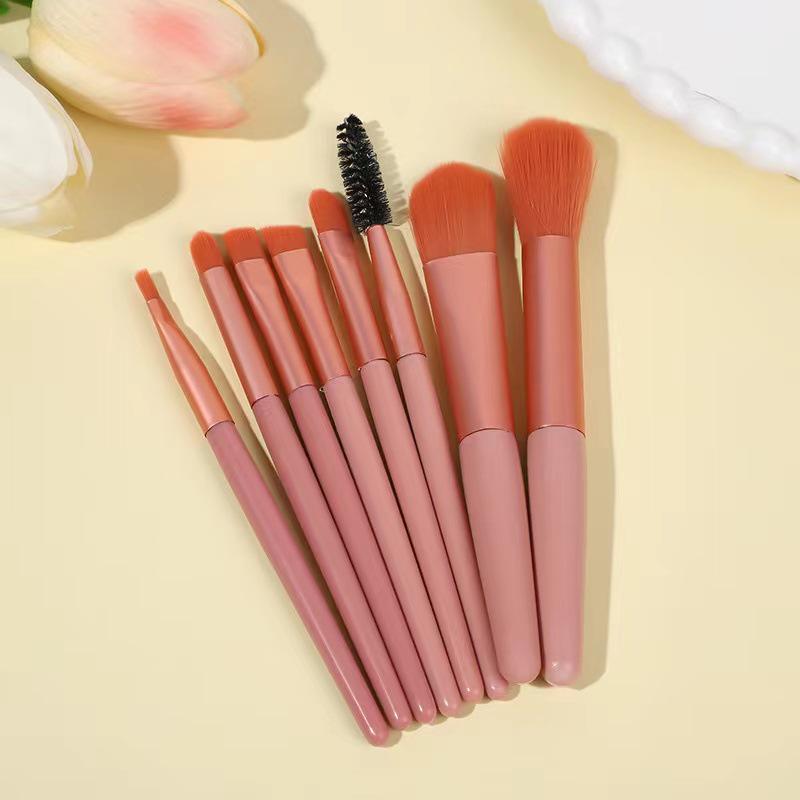 Набор из 8 кистей для макияжа с мягкой щетиной для начинающих - Портативные кисти для теней и тональной основы