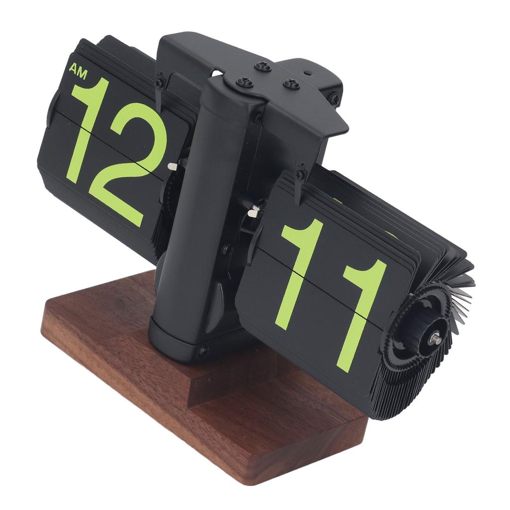 Digital Flip Desk Clock 12 Hours Single Sided Battery Powered Retro Mechanical Auto Flip Down Clock with Wood Base for