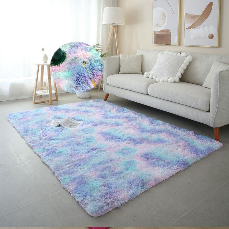 Красочный плюшевый ковер для спальни, градиентный мохнатый ковер, украшение для дома, милый радужный пушистый ковер, скандинавский стиль, напольный коврик для детской комнаты