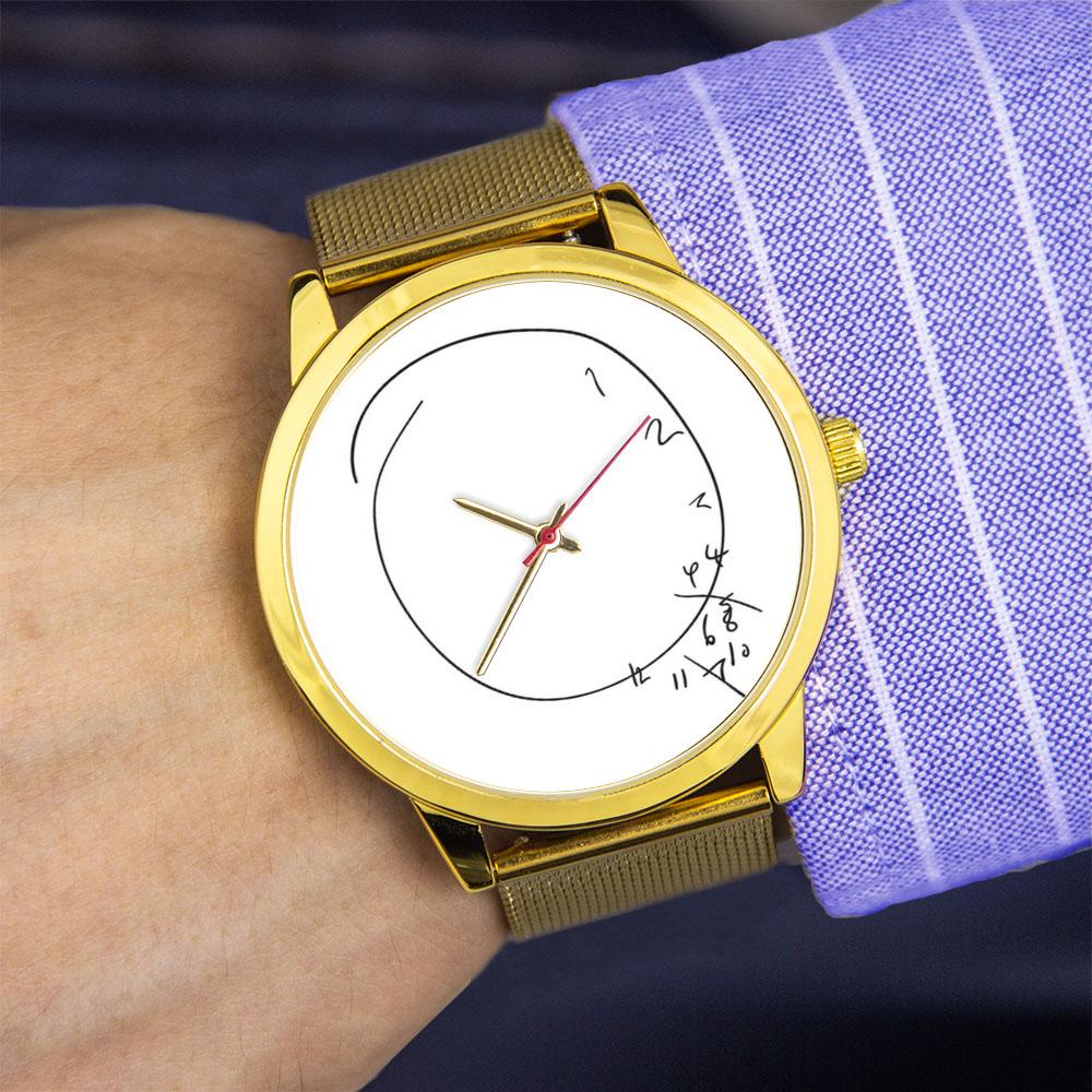 Gold Case Clock 45mm Wristwatch Minimalist Math Design Stainless Steel Strap Unique Geek Gift Quartz Watch Women