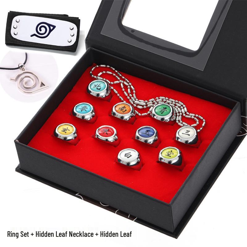 Набор колец ниндзя: Акацуки Итачи, Пейн Шесть Путей, Орочимару, Киноварь - Аниме Аксессуары