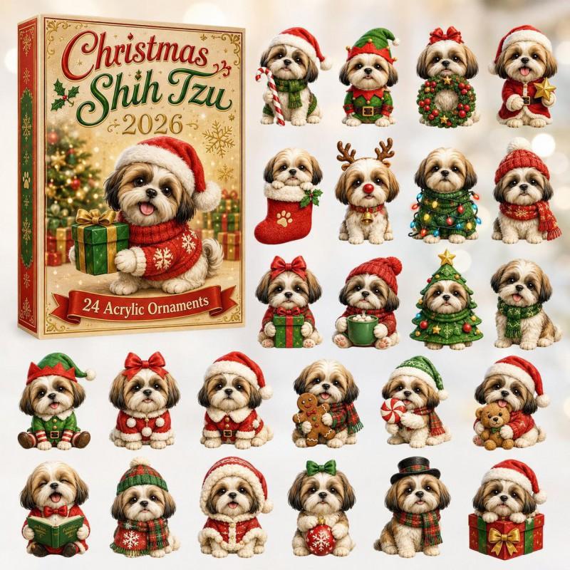 2026 Dog-Themed Christmas Advent Calendar Acrylic Blind Box Gift Kids Adults Decorative Hanging Ornament