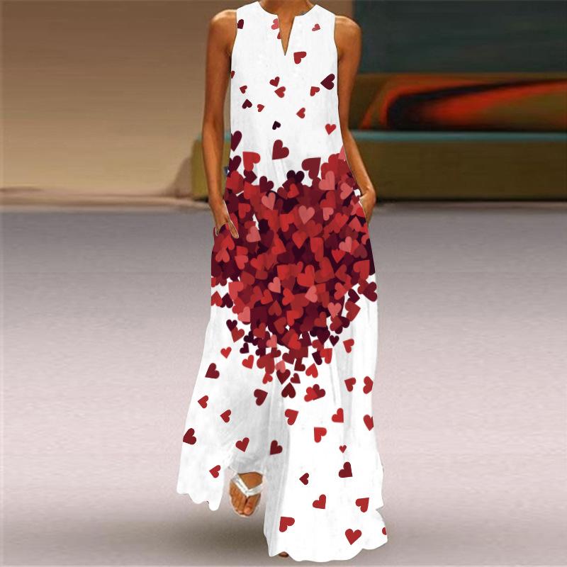 2026 summer women's fashion and sexy digital printing long dress V-neck sleeveless pocket European and American dress S-5XL