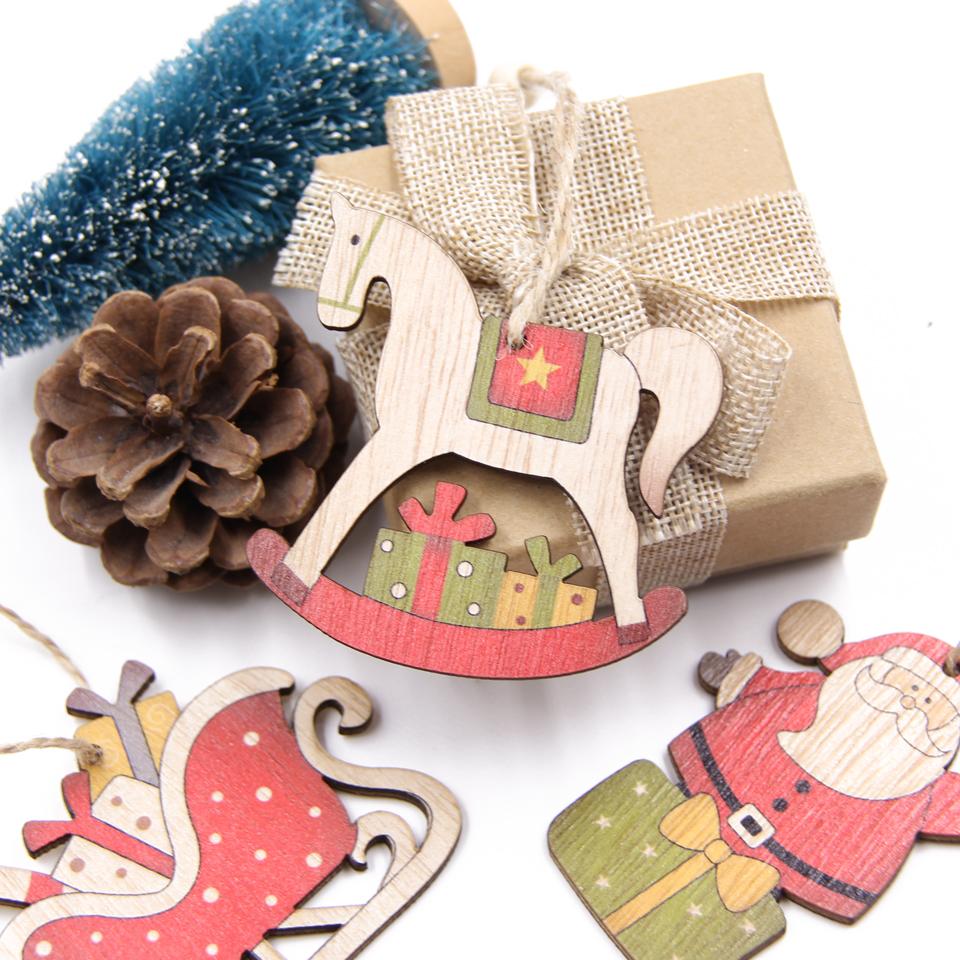 Creative Wooden Christmas Tree Ornaments Set Holiday Party Decorations Kids Gifts