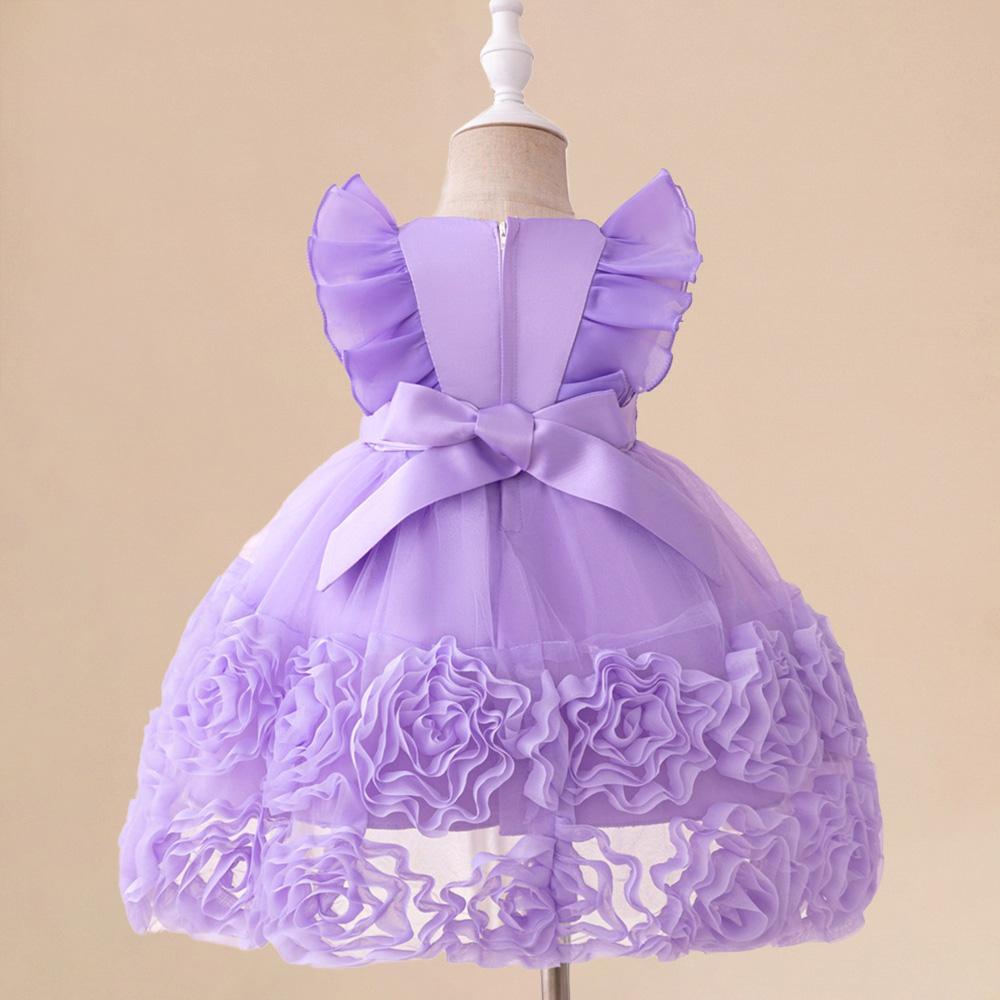 3D Цветочные платья для девочек на свадьбу, пышное платье с рукавами-крылышками для девочек на первый день рождения, крещение, церемония, платье принцессы из тюля