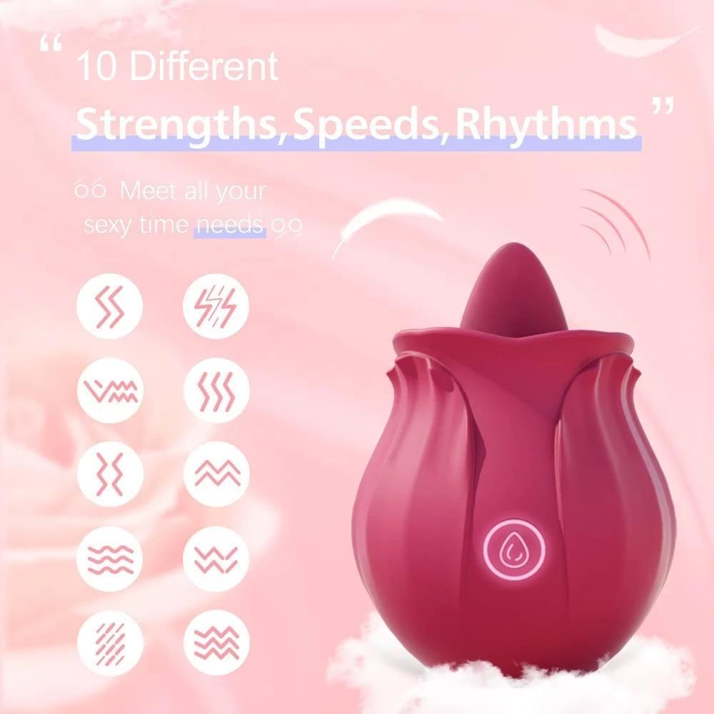 Секс-игрушка Rose с вибратором для лизания языка для женщин, стимуляция сосков точки G, перезаряжаемая вибрационная машина, клиторальные вибраторы