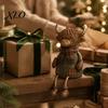 Decorative Figurine for Mantle Christmas Highland Cow Figurine, Cute Ornament with Retro Plaid Clothing Farmhouse Holiday Tabletop Shelf And