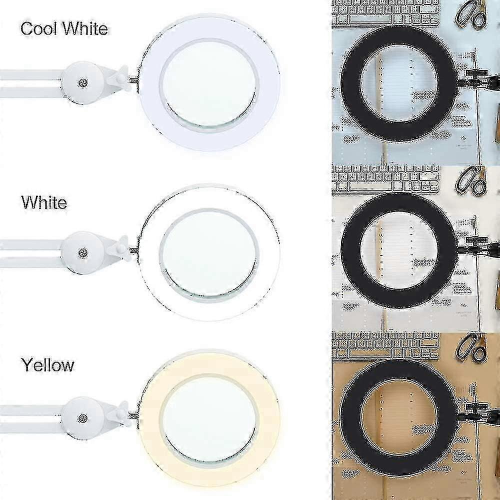 Magnifying Lamp - Magnifier With 5 Diopter Light - With Clamp, Swivel Arm, Dimmablewhite