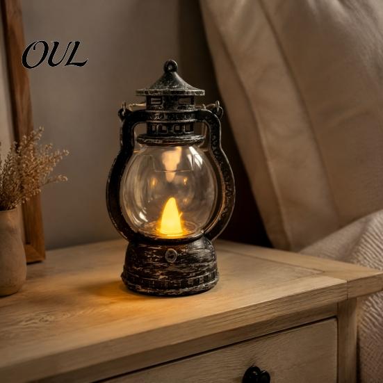 Portable Lantern for Home Decor Vintage Night Light, Flickering LED Candle Lamp Christmas Decorative Plastic Halloween, Flameless Bedside Lamp,