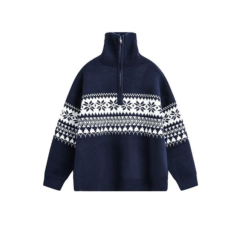 Мужской рождественский кардиган-свитер с жаккардовым узором Fair Isle, с молнией до середины и воротником-стойкой