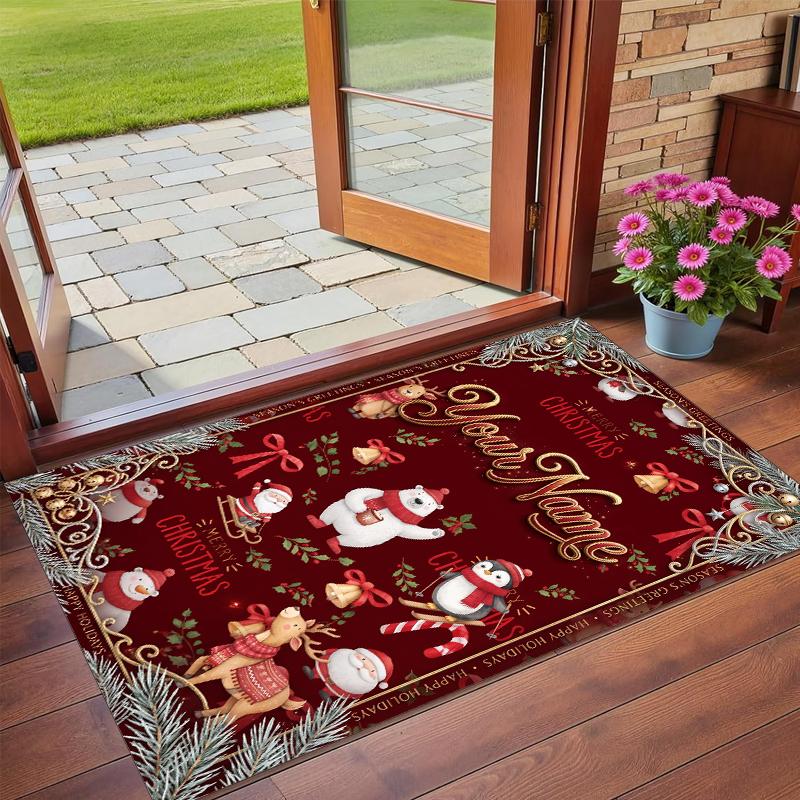 Christmas Custom Name Printed Square Area Rug Soft Non Slip Floor Carpet For Bedroom Holiday Gift