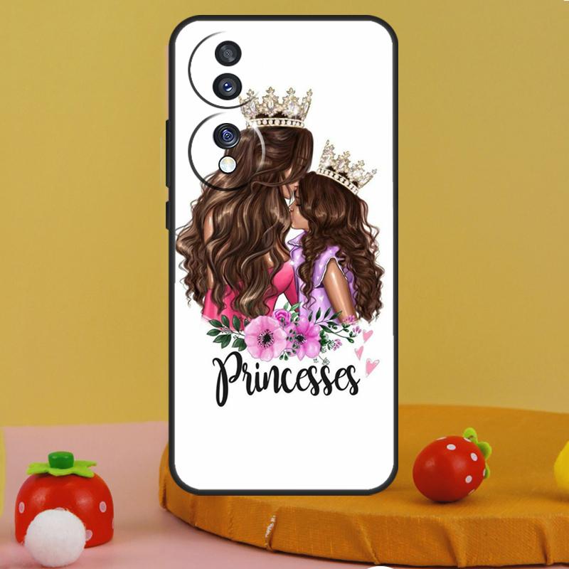 Черный Коричневый Волосы Малыш Мама Девочка Королева Чехол Для Honor 200 Pro X9a X9c X8a X7a X6a X7 X8 X9 X8b X9b 50 70 90 Magic 5 6 Lite Обложка