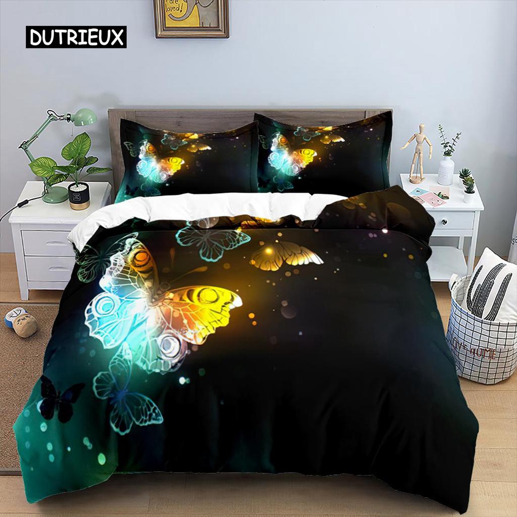 Комплект пододеяльника с бабочками Полиэстер 3D Фиолетовый комплект постельного белья с бабочками Мечтательная ночь Пододеяльник с бабочками Кинг-сайз Чехол для одеяла
