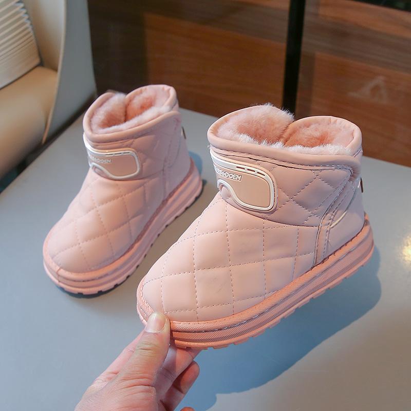 Детские зимние ботинки для мальчиков и девочек среднего и большого размера, осенне-зимние теплые толстые плюшевые хлопковые ботильоны, новинка 2024 года, классика
