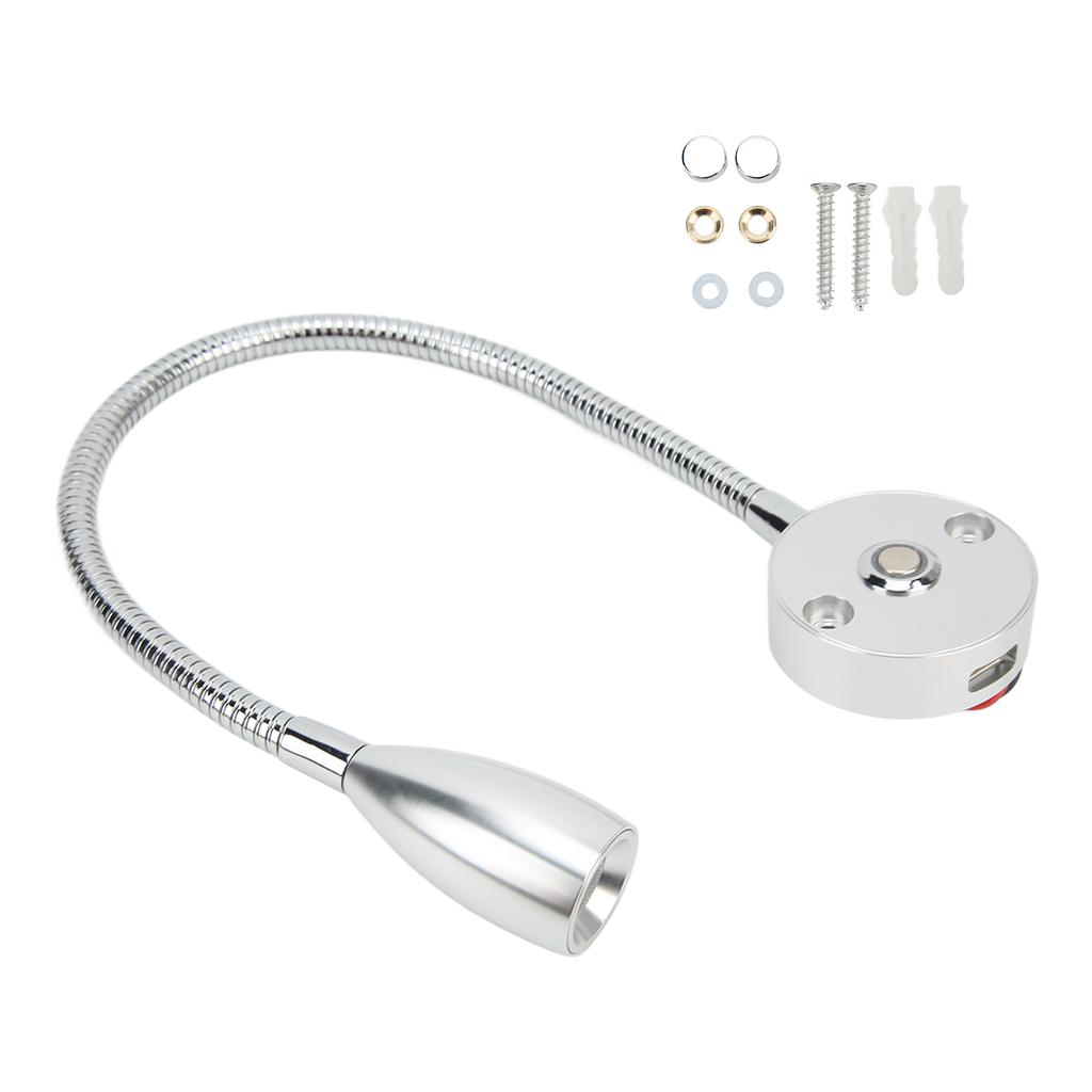 Светодиодный светильник для чтения 3 Вт, настенный светильник для чтения, гибкая гусиная шея, 3 регулируемых цвета для дома на колесах, лодки, каравана, серебристый, 3 цвета