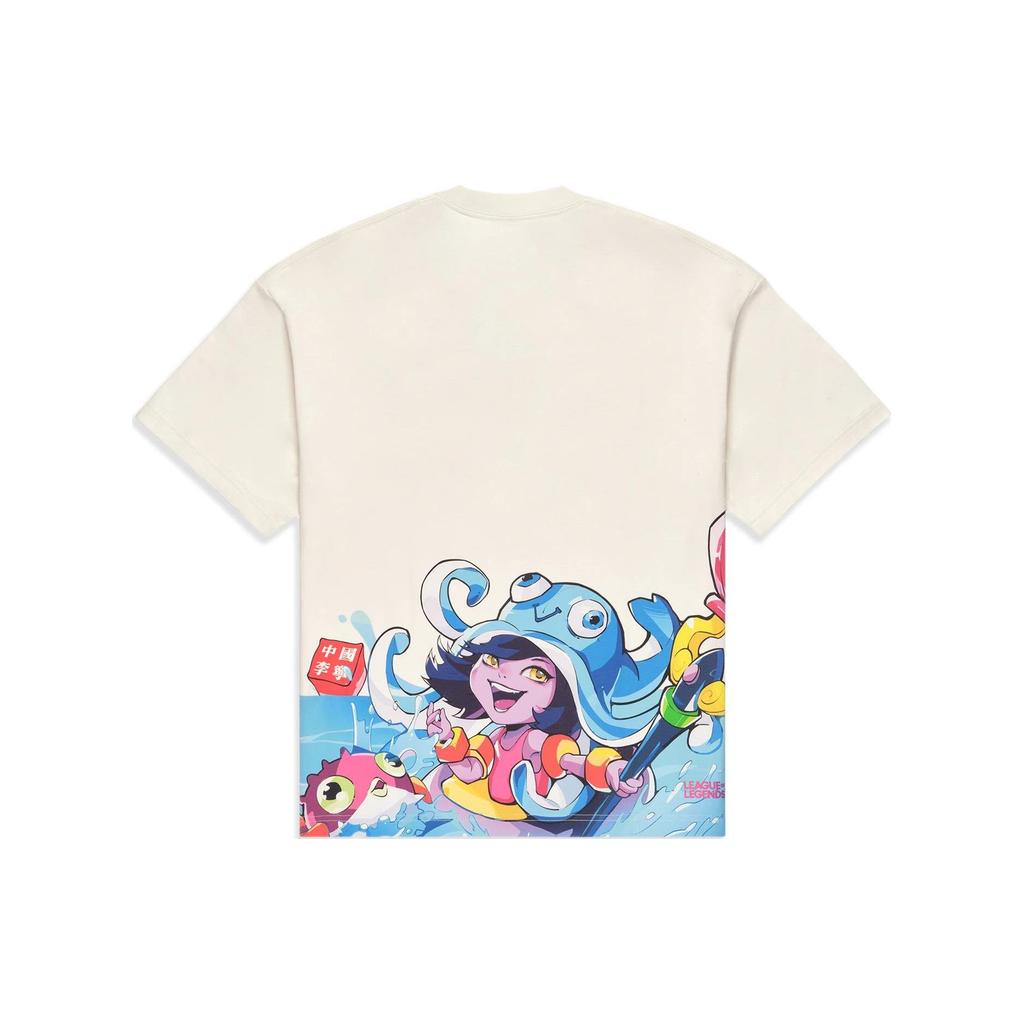 Li Ning X League Of Legends Collaboration Серия Pool Party Футболка унисекс с мультяшным принтом, круглым вырезом и коротким рукавом, цвет молочный AHST865-1