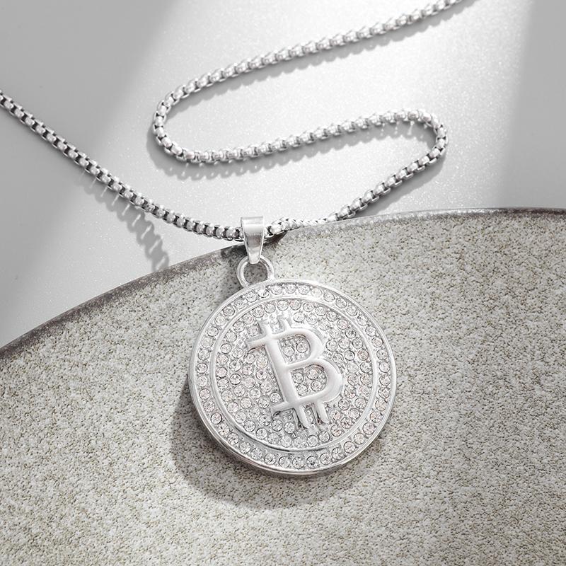 Блестящее ожерелье-подвеска Bitcoin с кристаллами для мужчин и женщин Хип-хоп Рок Рэп Модные Крутые Украшения