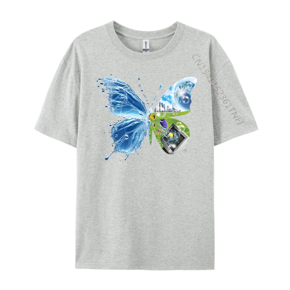 Frutiger Aero Aesthetic Butterfly Computer Fishes Scenery Cute Oversized T Shirt Camisetas Street Wear Tees