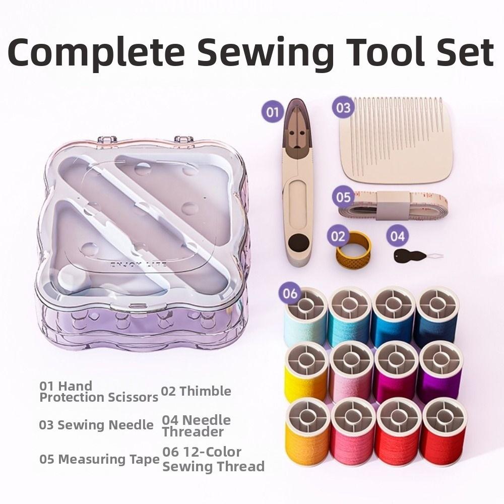 Portable Mini Sewing Box Set Partitioned Magnetic Needle Thread Box Hand Sewing Tool Kit Family