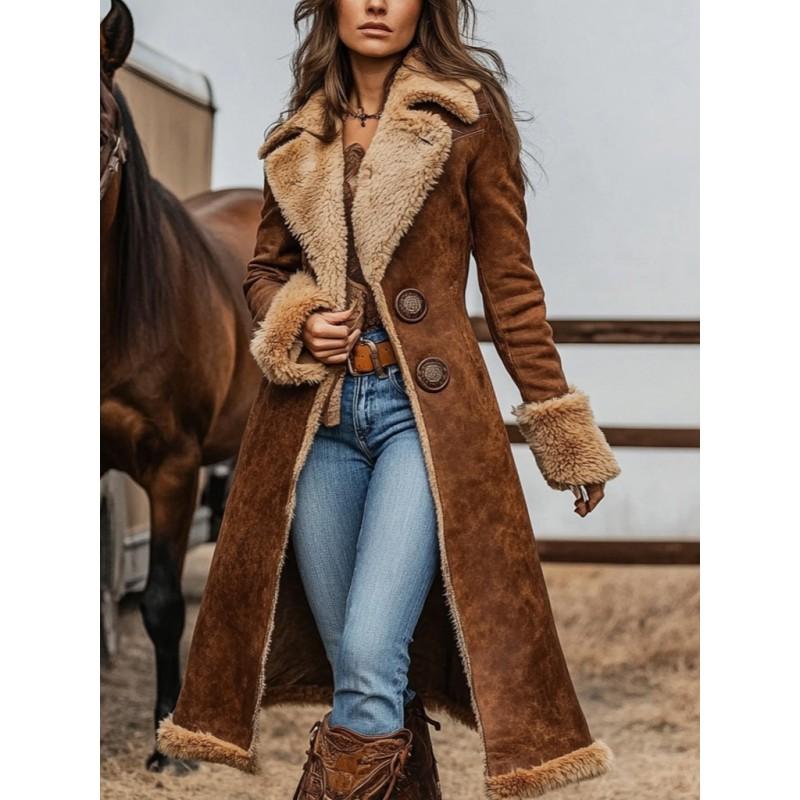 Womens Vintage Trench Coat Fleece Lined Winter Warm Fashion Outerwear
