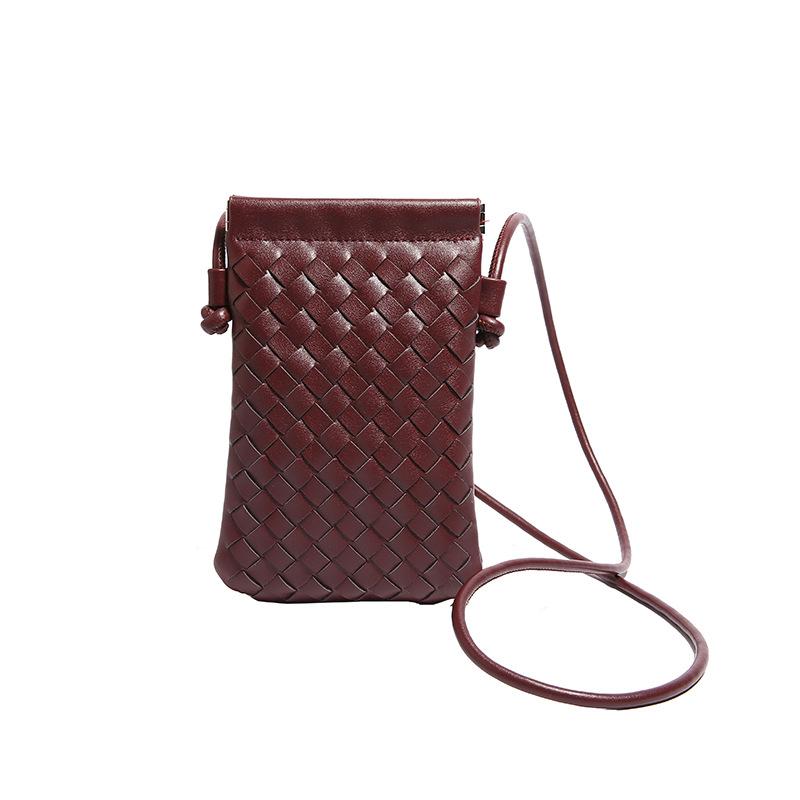 Fashionable Retro Phone Bag Woven Texture Mini Shoulder Crossbody Bag Casual Solid Color Change Storage Bag for Women