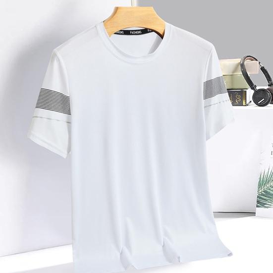 Летний мужской топ из ледяного шелка, быстросохнущий, с короткими рукавами и круглым вырезом, свободный однотонный тонкий дышащий эластичный повседневный пуловер, повседневная спортивная футболка