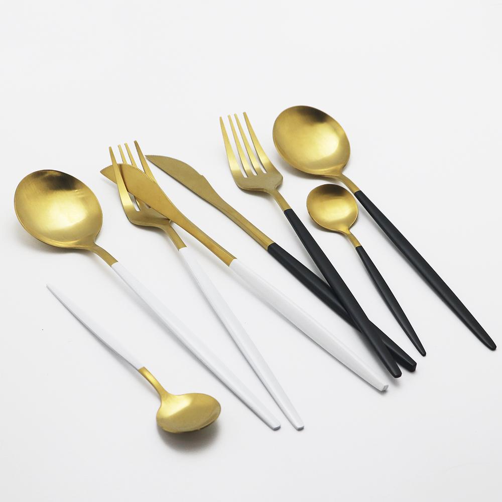 4Pcs Pink Gold Dinnerware Set Blue Gold Matte Cutlery Set Stainless Steel Tableware Set Fork Knife Spoon Silverware Flatware Set