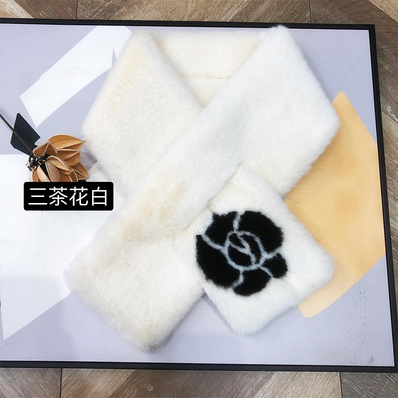 Camellia Imitation Rabbit Fur Scarf 23 Winter Fashionable and Elegant Women's Warm Neck Cover Neck Protection Small Fragrant Wind Scarf