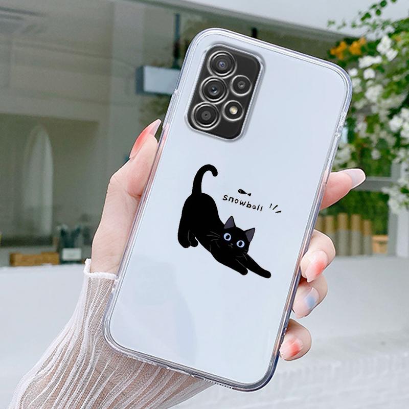Забавный Черный Кот Чехол для Телефона Для Samsung A15 A13 A35 A55 A51 A71 A41 A31 A21S A03S A05 A17 A23 A25 A33 A53 A73 5G A07 4G Чехол