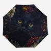 1 шт. Черный Кот Цветочный Принт Автоматический Открывающийся/Закрывающийся Складной Зонт, Компактный Портативный Дорожный Зонт, Идеальный Подарок на День Рождения/Рождество, Милый Зонт