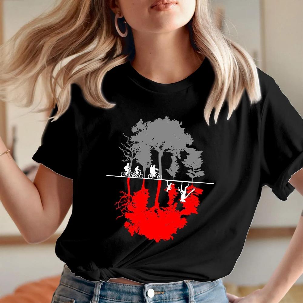 Inverted World Theme T-shirt - Fun Neutral Pure Cotton T-shirt with Printed Short Sleeves Designed for Women's Daily Wear