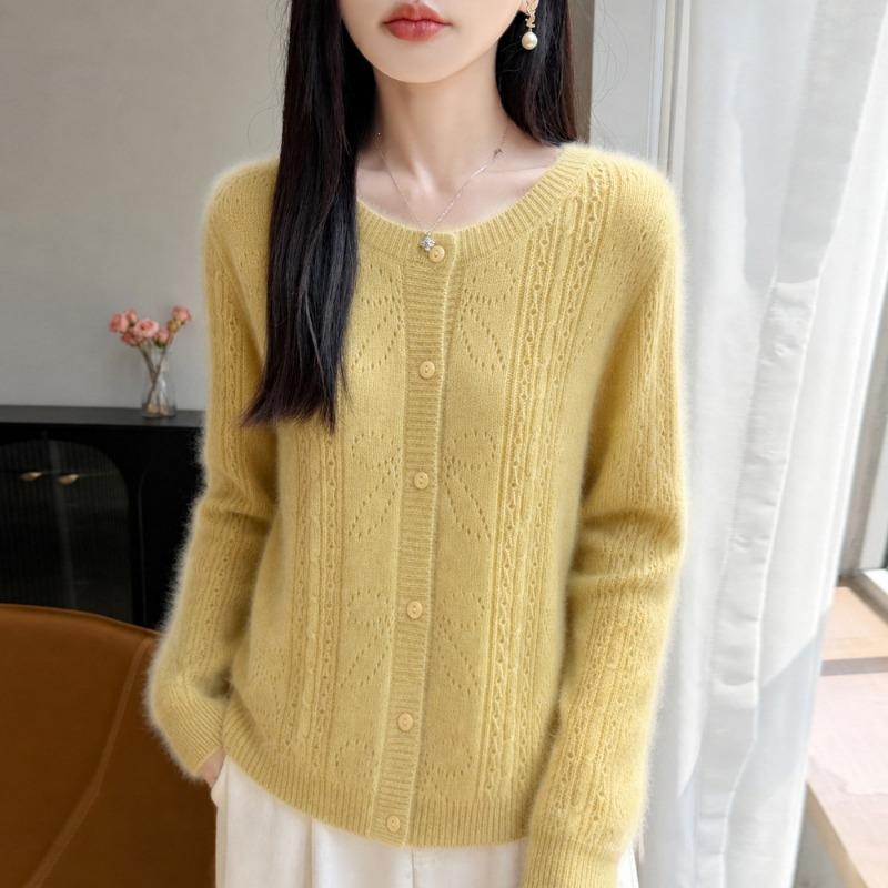 Women S Long Sleeve Loose Knit Cardigan Round Neck Soft Commute Sweater