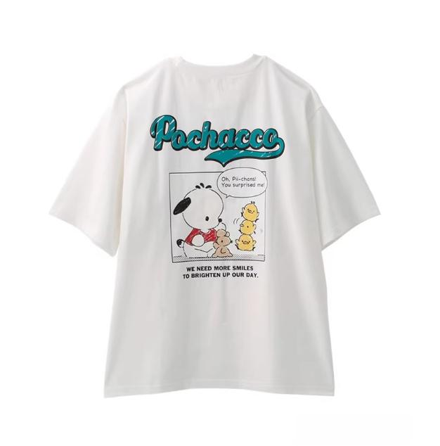 Sanrio 2026 Summer Comic Form PochaccoImage 100 Cotton Printed Casual Tshirt Adult Children Parentchild Top Casual Wear