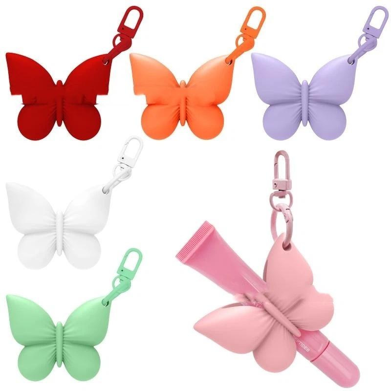 Silicone Butterfly Shaped Lip Balm Holder Keychain Waterproof Portable Key Chain for Women Daily Use Gift Assorted Vibrant Colors