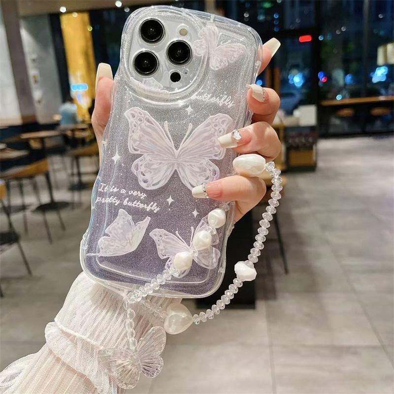 Модный чехол для телефона с ремешком на запястье и бабочкой для iPhone 14 13 12 11 Pro Max X XS XR XS Max 8 7 Plus противоударный чехол из ТПУ