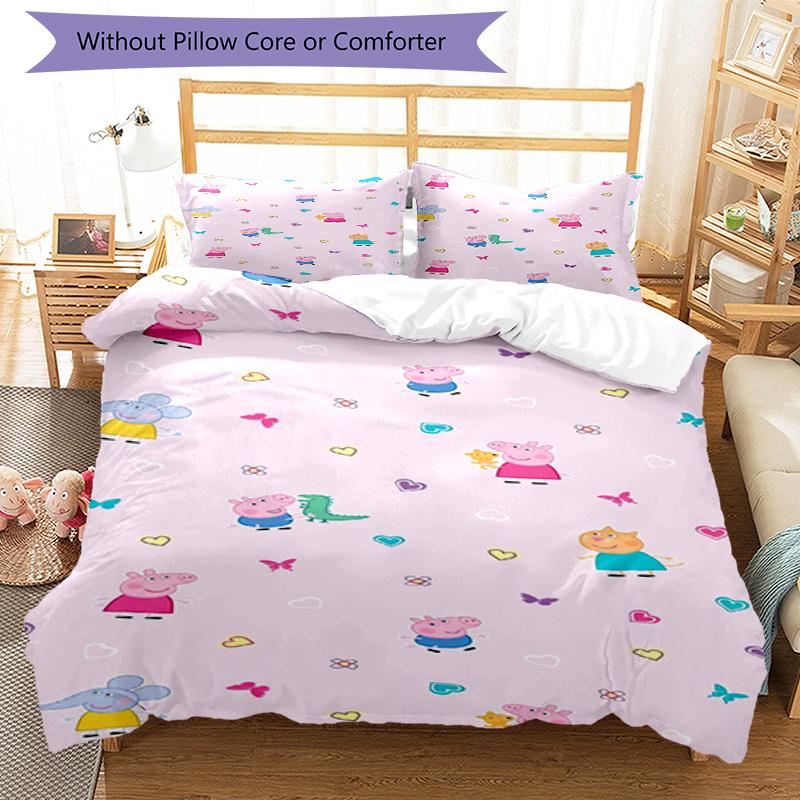 3pcs Peppa Pig Bedding Set Duvet Cover Closure Includes 1 Duvet Cover & 2 Pillowcases, Soft and Comfortable for All Seasons.