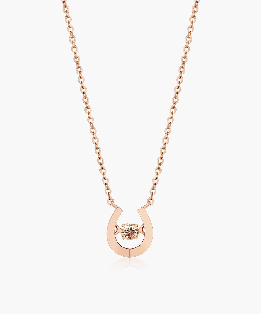 Mcel 14K Ena Horseshoe Cognac Diamond Dancing Stone Necklace